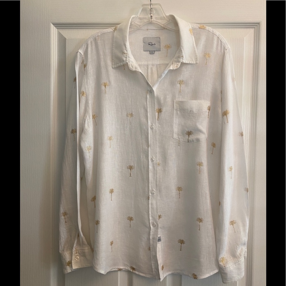 Rails Charli Shirt in White Linen & Gold Palm Trees